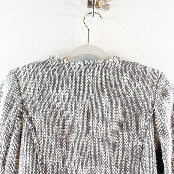 Joie Collins Long Sleeve Raw Cut Full Zip Tweed Blazer Jacket Gray/White Medium - Picture 12 of 16